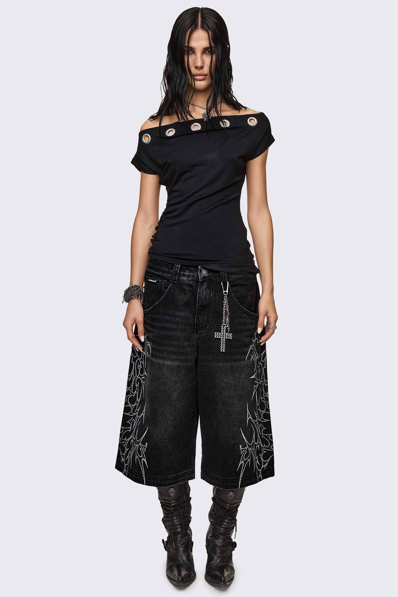 Blaze Graphic Washed Jorts - Image 3