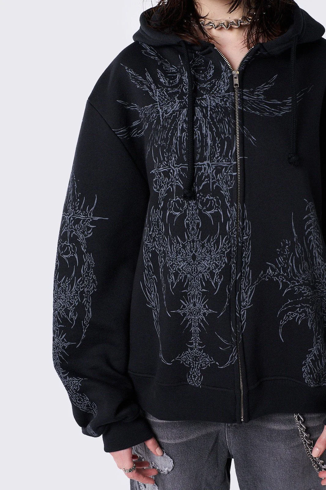 Enigmatic Black Zip Up Hoodie - Image 4