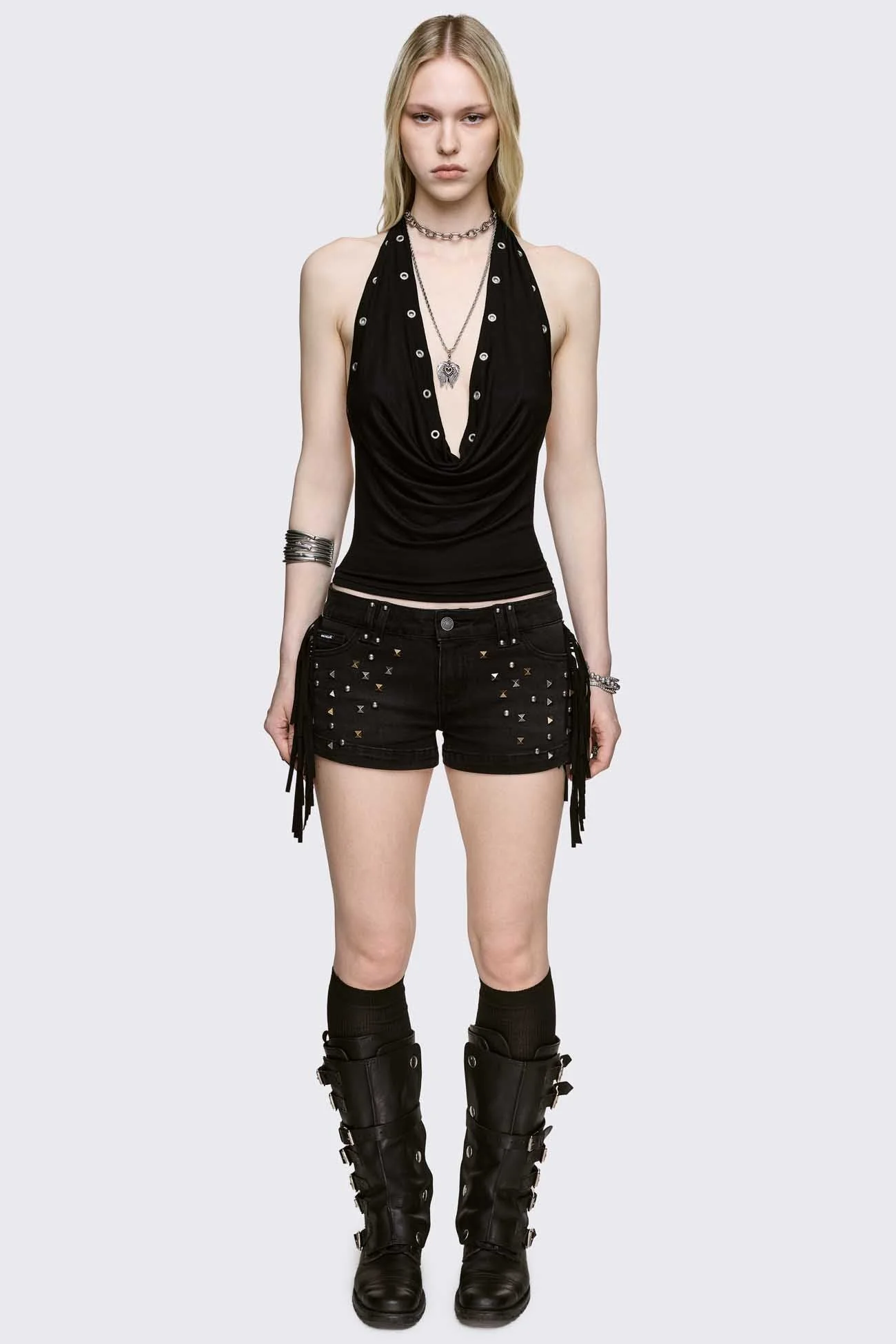 Fringe Mini Denim Shorts - Image 2