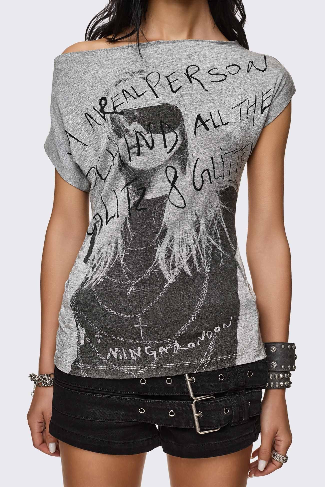 Glitz & Glitter Graphic Off-Shoulder Top - Image 3