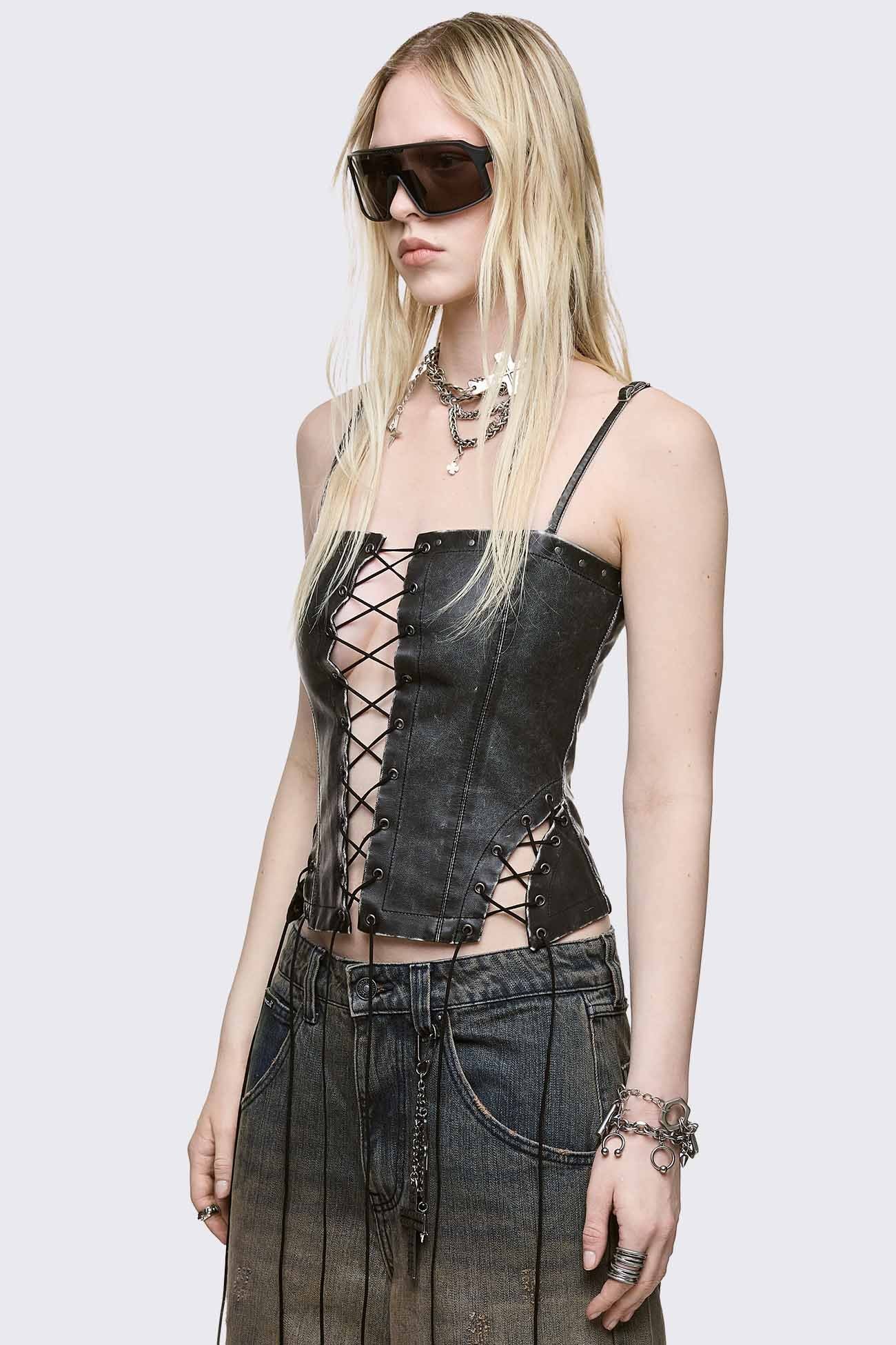 Jessie Faux Leather Corset Top - Image 6