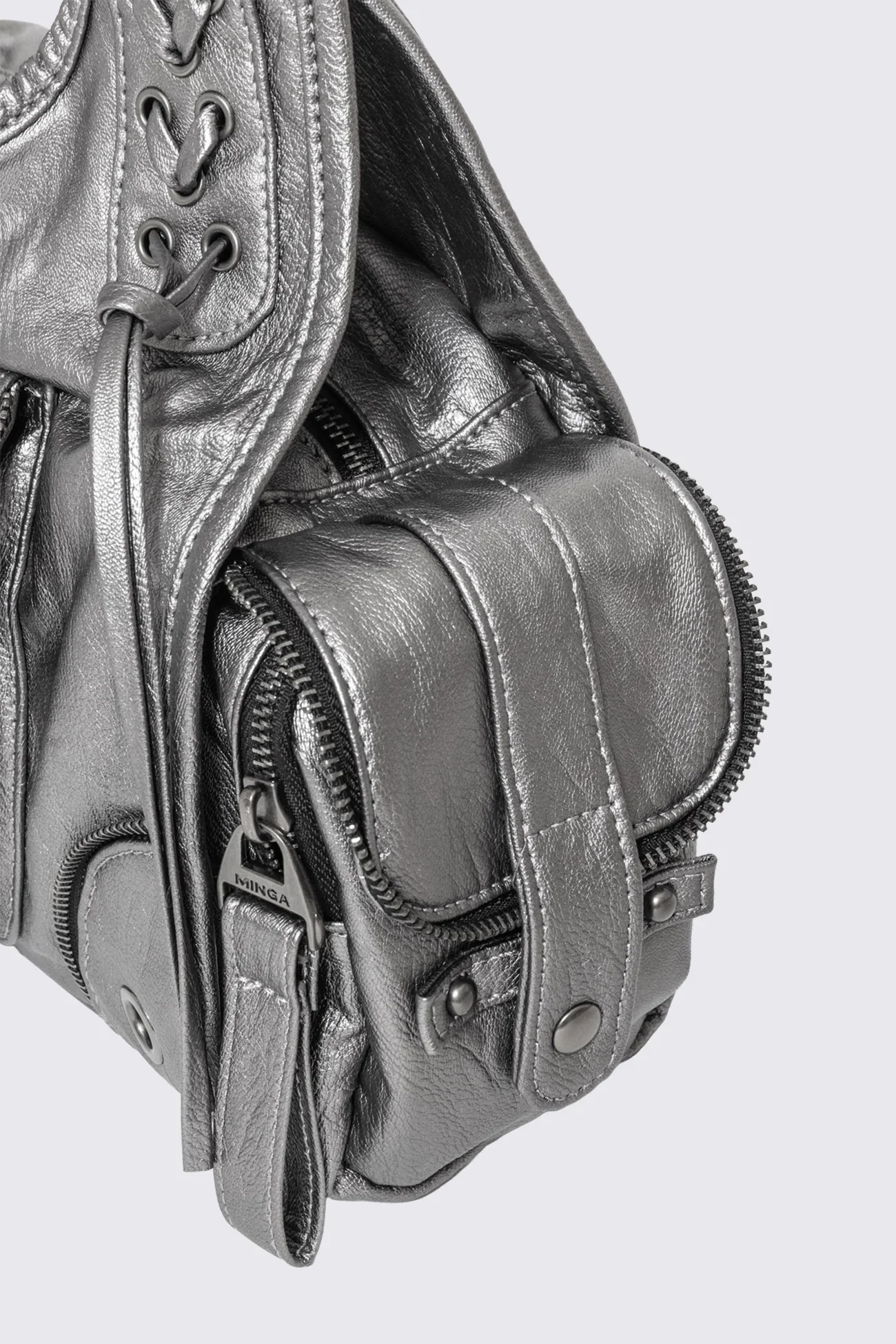 Jules Silver Faux Leather Shoulder Bag - Image 4