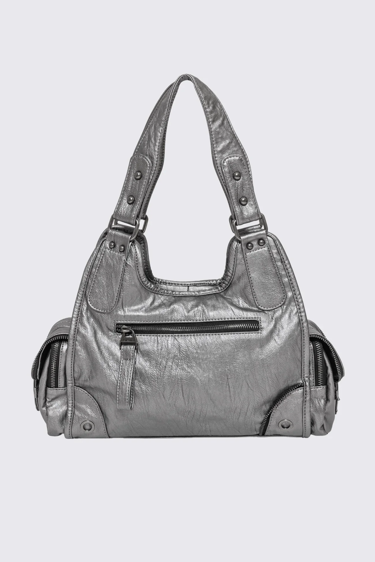 Jules Silver Faux Leather Shoulder Bag - Image 5