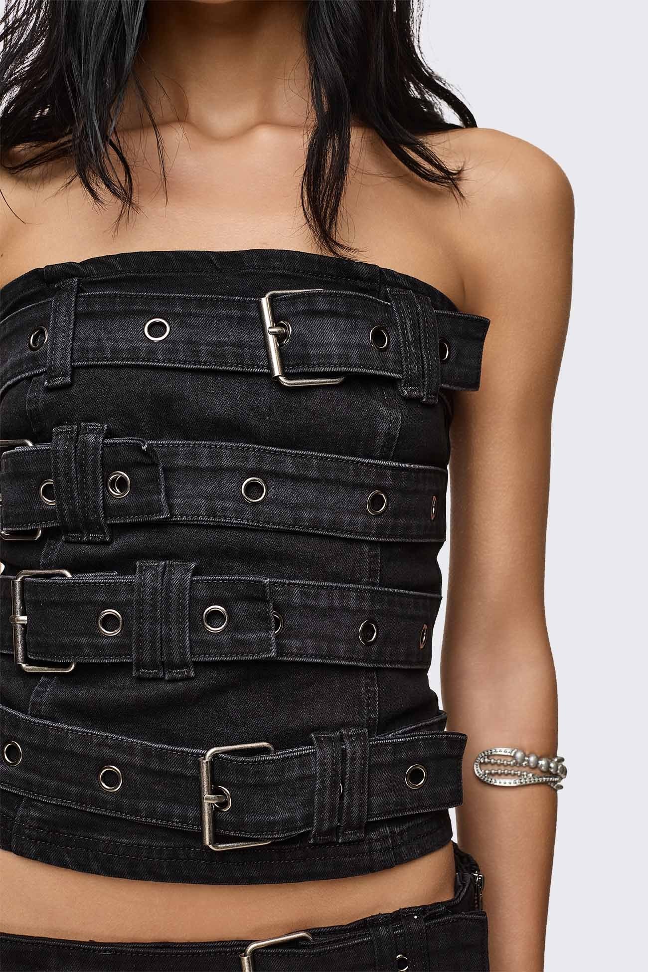 Kendrix Belted Denim Bandeau Top - Image 3