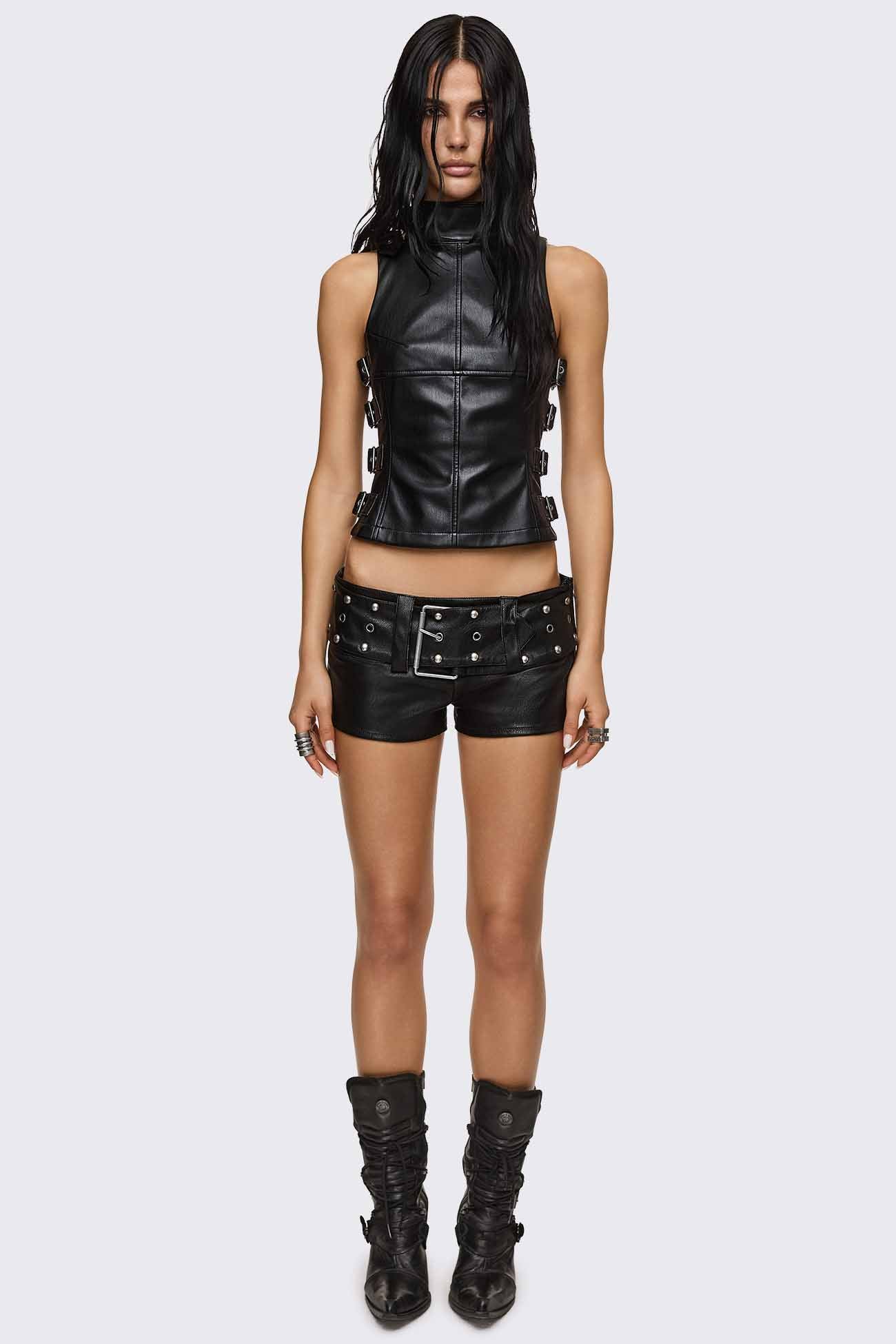 Omen Buckle Faux Leather Top - Image 3
