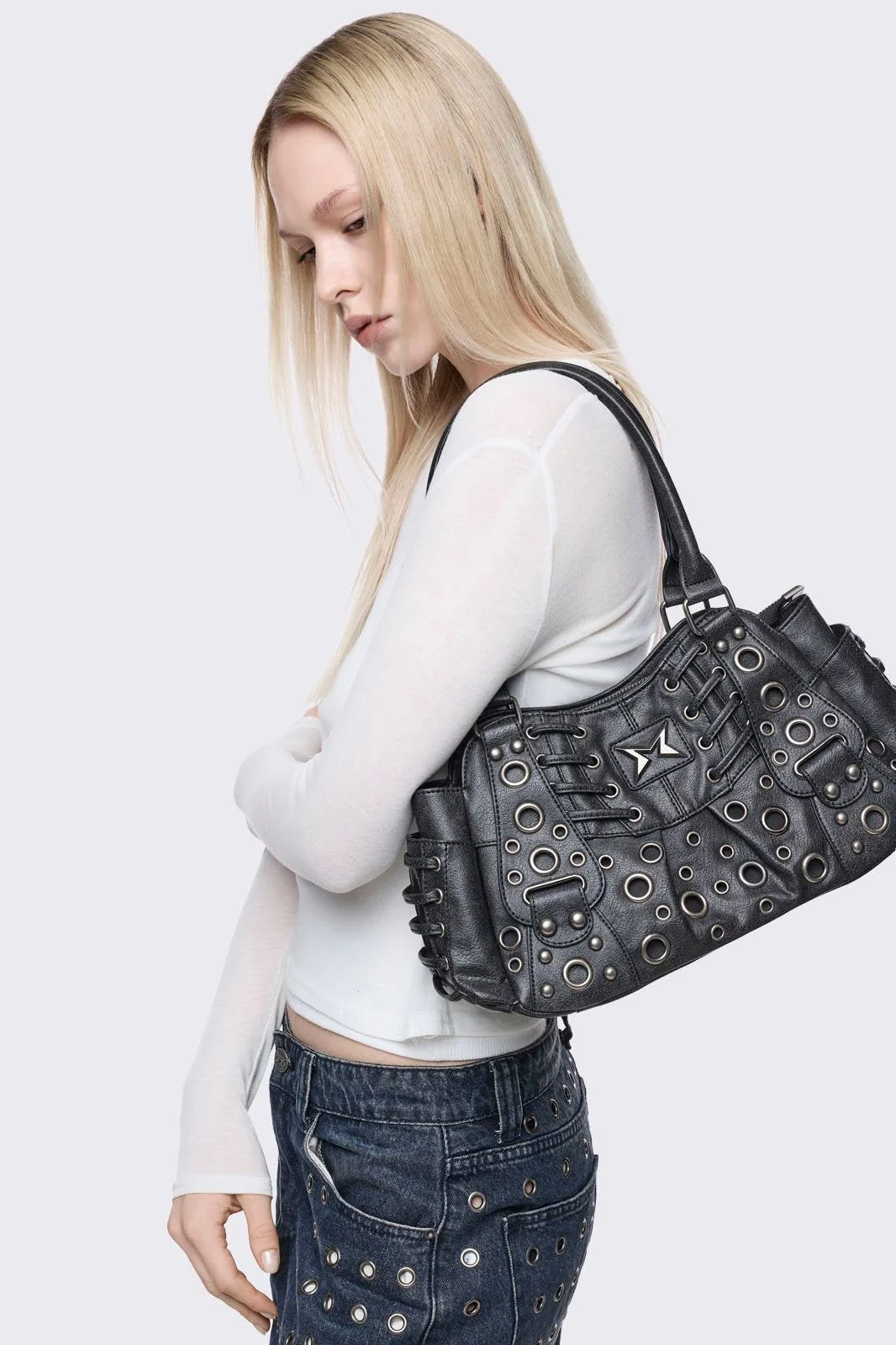 Rivet Faux Leather Shoulder Bag - Image 2