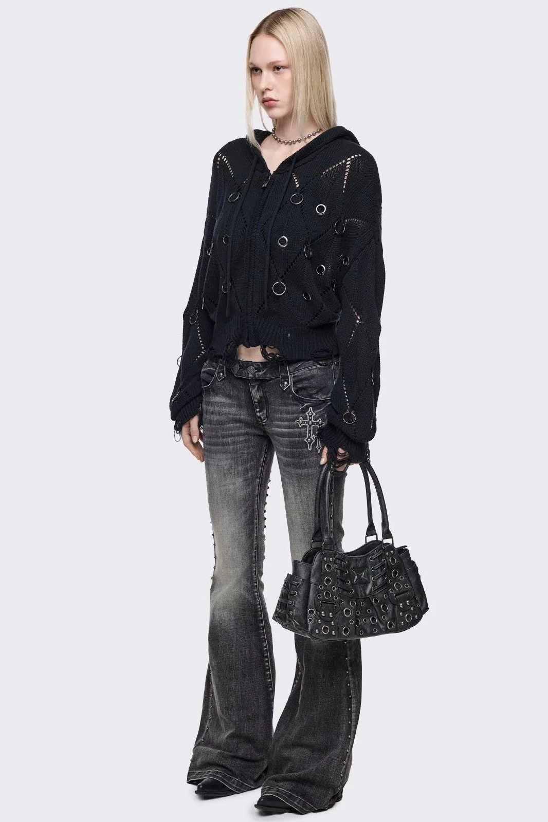 Rivet Faux Leather Shoulder Bag - Image 5