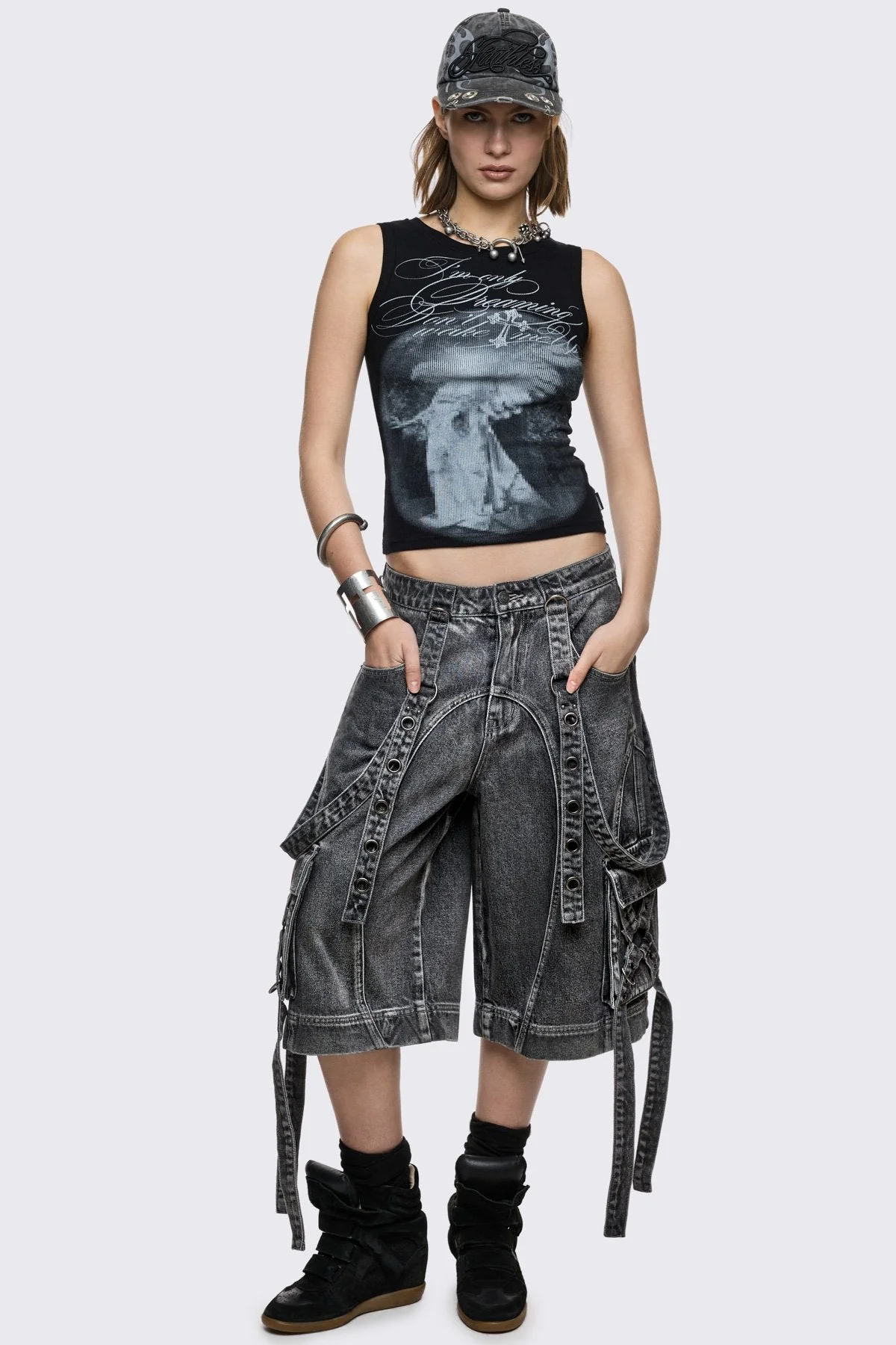 Trek Grey Washed Cargo Jorts - Image 4