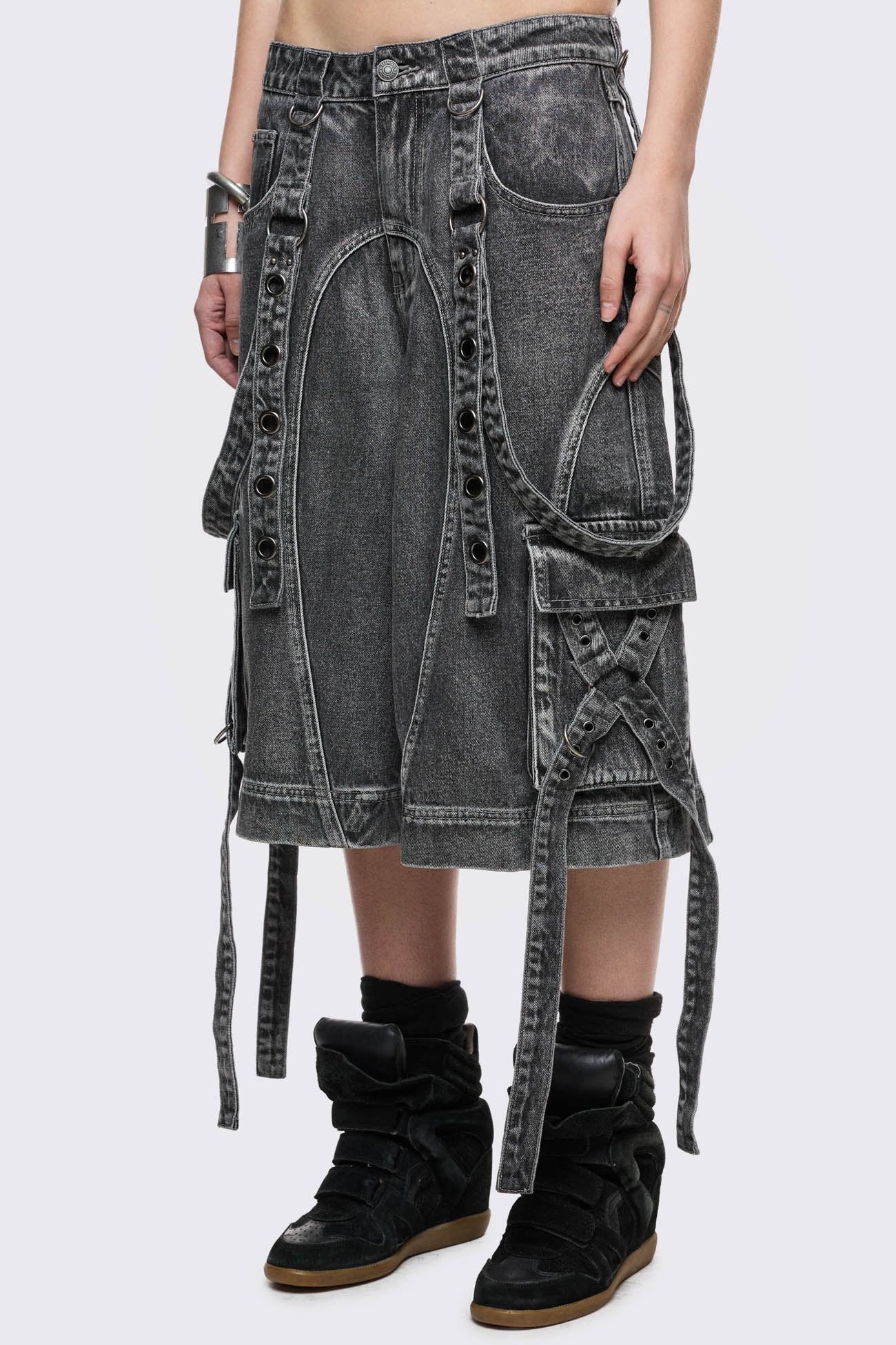 Trek Grey Washed Cargo Jorts - Image 5