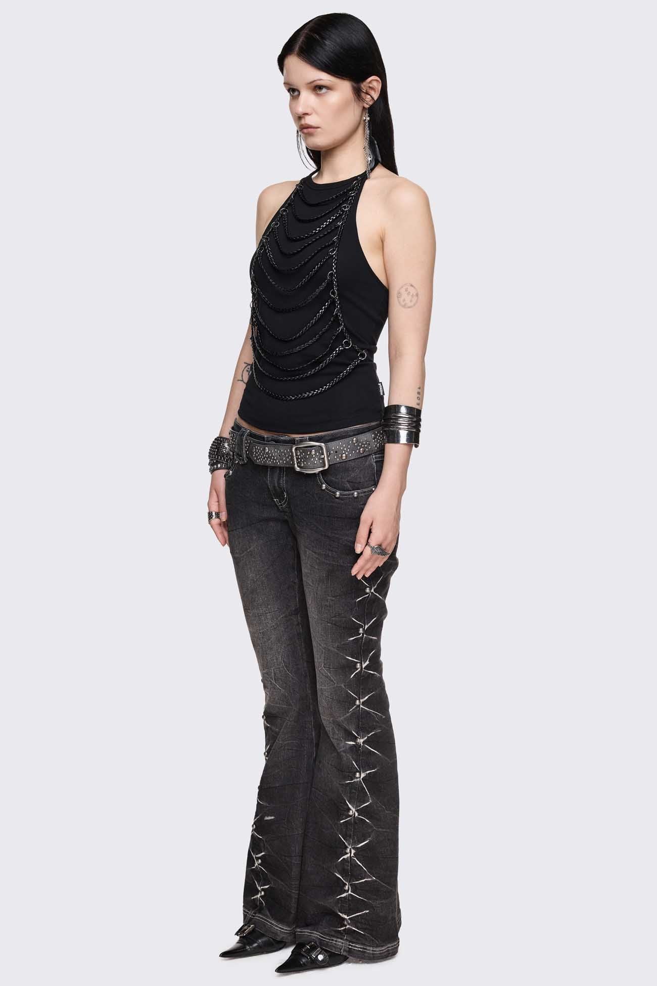Unravel Black Layered Chain Halter Top - Image 4