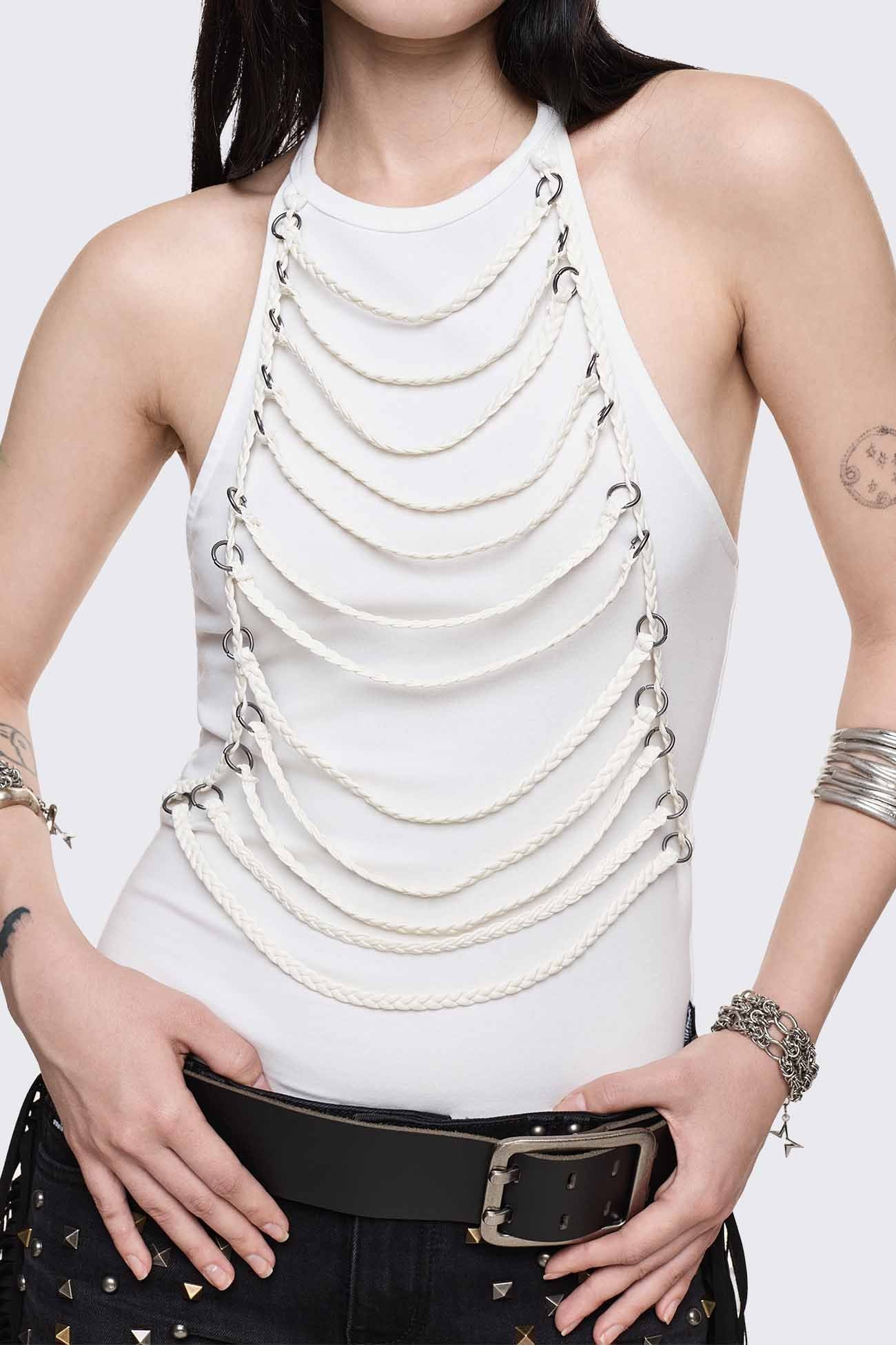 Unravel White Layered Chain Halter Top - Image 3
