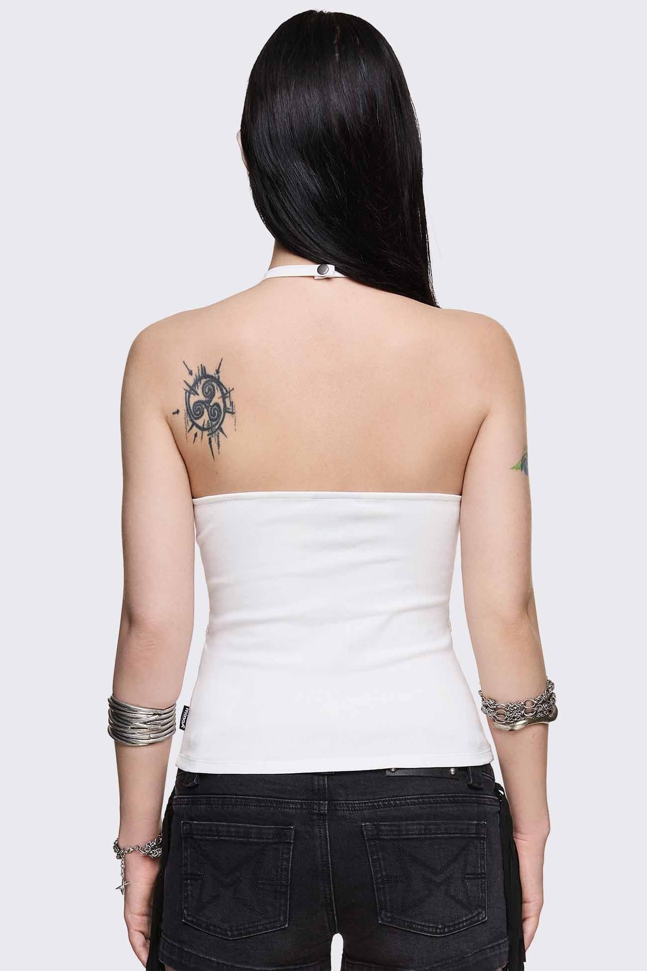 Unravel White Layered Chain Halter Top - Image 5